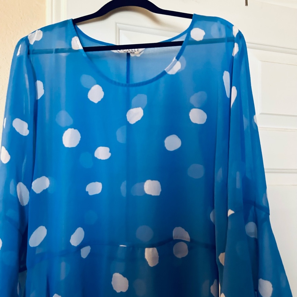 Chic Sheer Blue and White Polka Dot Blouse
